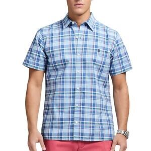 Izod Men's Classics Madras Plaid Casual Button Down Shirt Chambray Size XXL Blue